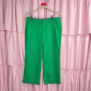 Lilly Pulitzer Palm Beach Fit Cropped Pants Green Pink Anchor Embroidered Size 2